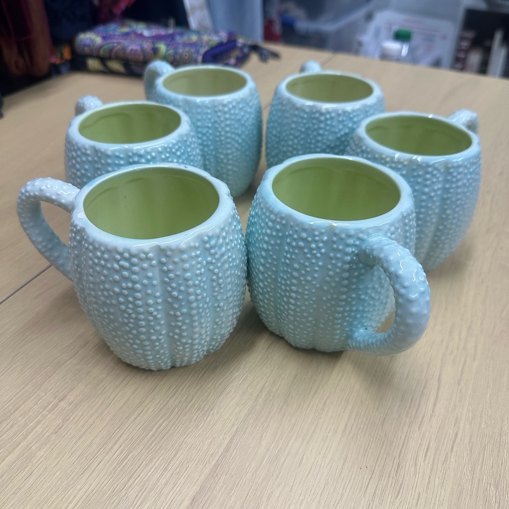 Kate Williams Sea Urchin Coffee Mug Cup by Global Design Mint Color Set of 6 EUC - Picture 4 of 8
